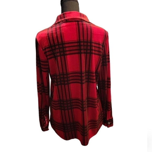 Intro Velvet black & red 95% polyester 5% spandex button up Plaid shirt Size PM - Picture 3 of 7